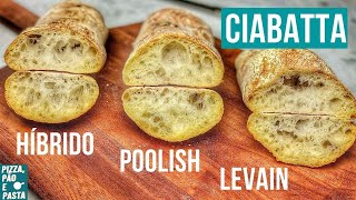 PÃO CIABATTA CASEIRO FERMENTAÇÃO NATURAL  LEVAIN POOLISH E HÍBRIDO [upl. by Anaib979]