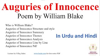 Auguries of Innocence by William Blake In urdu and Hindi Auguries of Innocence Summary and Analysis [upl. by Atnuahc791]