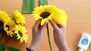 Special way to make sunflower from crepe paper  SO EASY  Lets make it for summer [upl. by Morlee]