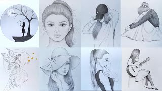 8 easy girl drawing ideas  part 1   Pencil sketch Tutorials  Art Videos [upl. by Remmus152]