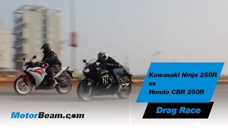 Kawasaki Ninja 250R vs Honda CBR250R  Drag Race  MotorBeam [upl. by Seilenna254]