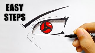 How to draw Itachis Mangekyou Sharingan  Easy step by step tutorial [upl. by Joletta]