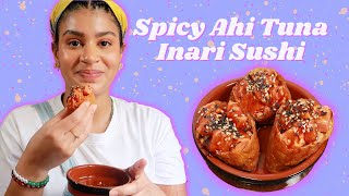 Spicy Ahi Tuna Inari Sushi  How to Make Inari Sushi Inarizushi Recipe  DIY Spicy Tuna Sushi [upl. by Eiuqcaj]