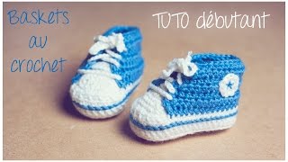 Baskets Converse au crochet Taille naissance à 12 mois Partie 22 TUTO pour débutants [upl. by Aimak]