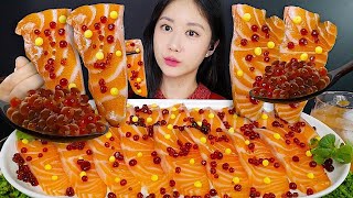 분자요리 간장 캐비어와 연어회🧡연어회 먹방🍣 Raw Salmon  Soy Sauce Caviar サーモン eating show  mukbang asmr [upl. by Ilenna914]