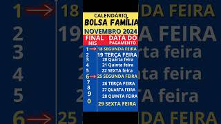 CALENDÁRIO DO BOlSA FAMÍLIA MÊS DE NOVEMBRO DIA DO PAGAMENTO [upl. by Feinleib]