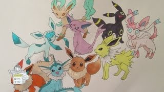 How to draw Pokemon No 133 Eevee and all its evolutions REMAKE [upl. by Ellenrad]