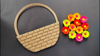 Diy wall hanging flower basket with paper and cardboard Wall decoration ideas [upl. by Ramsa]