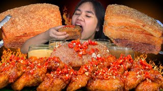 SUPER SPICY CHICKEN WINGS amp LECHON KAWALI MUKBANG PINOY MUKBANG [upl. by Rosenblast]