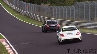 MercedesBenz CLK 63 AMG Blackseries vs C 63 AMG Coupe Blackseries on the Nürburgring [upl. by Gwen399]