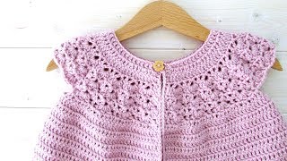 How to crochet a lace top baby cardigan  sweater  the Rosie cardigan [upl. by Vassili105]