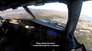 Boeing 737 MAX 8  Windy arrival in Tenerife  cockpit view [upl. by Aiekahs]