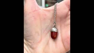 Vintage Carved Silver Carnelian Acorn Pendant Necklace [upl. by Nyltak]