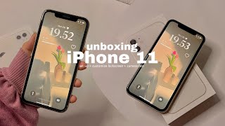 iPhone 11 unboxing 2023white🎧🤍 unboxing aesthetic  set up camera test ੈ✩‧₊˚ [upl. by Namwob]