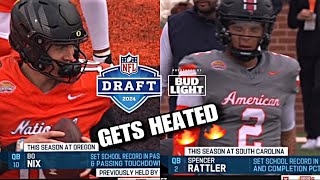 EVERY THROW Spencer Rattler vs Bo Nix SICK THROWS 2024 Senior Bowl National vs American Highlights [upl. by Noirb]