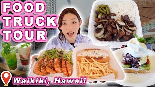 LOCAL FOOD TRUCK TOUR in WAIKIKI  Oahu Hawaii Garlic Shrimp Acai Waffles amp More [upl. by Jordan428]