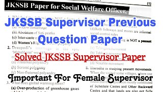 JKSSB Supervisor Previous Question Paper SOLVED MCQ Type Important for female supervisor [upl. by Adnuhser]