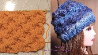 Tuto tricot Point Torsade en quinconce  Tuto Tricot Bonnet Adulte Mixte point Irlandais [upl. by Htebazie]