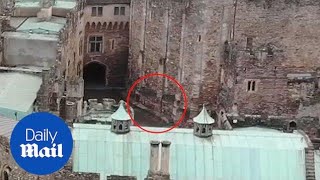 Drone footage captures ghostly knight galloping through castle  Daily Mail [upl. by Ahsinnor]