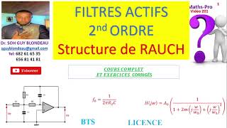 Filtre actif 2nd ordre  structure de RAUCH diagramme de Bode fréquence de coupure cours [upl. by Goode45]