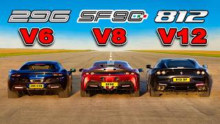 Ferrari V12 vs V8 vs V6 DRAG RACE [upl. by Lleneg]