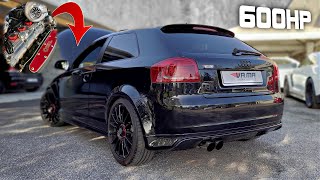 8000rpm Audi S3 8P by VAMA 600HP SLEEPER  DYNO Pulls Accelerations amp More [upl. by Hterag117]