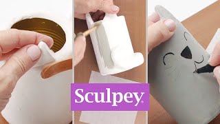 Quick Craft  DIY Air Dry Clay Cat Pencil Cup  Sculpeycom [upl. by Gehman]