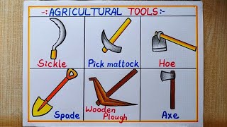 Agricultural tools drawing easy steps  How to draw Farmers tools drawing with names [upl. by Hama]