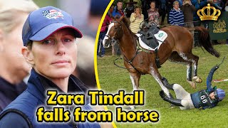 Zara Tindall falls from horse at Burghley Horse Trials [upl. by Nareik257]