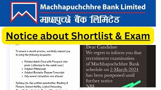 Shortlist Notice  Exam Date of Machhapuchhre Bank  Model Question of Machhapuchchhre Bank [upl. by Lorsung]