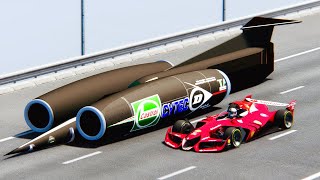 Ferrari F1 2025 Concept vs Thrust SSC at Drag Race 20 KM [upl. by Llennol]