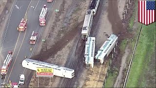 California train crash 28 injured when Metrolink train hits truck on railroad crossing [upl. by Aisena]