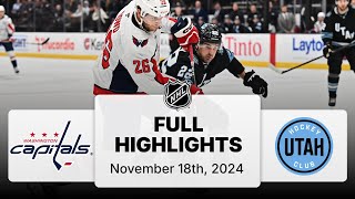 NHL Highlights  Capitals vs Utah Hockey Club  November 18 2024 [upl. by Nomzzaj]