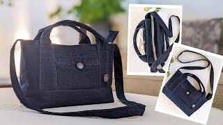 DIY Cute Denim Crossbody Handbag with Zipper Out of Old Jeans  Bag Tutorial  Upcycle Craft [upl. by Utica]