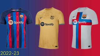 Fc Barcelona All Kits 1899 To 2024  Home Away And Third Kits [upl. by Renick647]