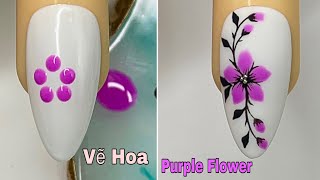 Easy Purple Flower Nails Art For Beginner 💖Vẽ Hoa💅 New Nails Design 💝 New Nails [upl. by Rudelson]