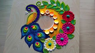 1369 Peacock rangoli designs for diwali  navratri rangoli  satisfying video [upl. by Bubalo]