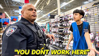 FAKE WALMART EMPLOYEE USING WALKIE TALKIE PRANK GONE WRONG cops called [upl. by Yelrebma]