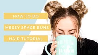 How to do Messy Space Buns Hair Tutorial  In less than 5 min [upl. by Nodnnarb667]