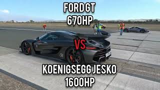 Ford GT Vs Koenigsegg Jesko  Drag Race 400Kmh koenigsegg dragrace [upl. by Aliemaj162]