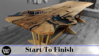 Making the Live Edge Slab Family Dining Room Table With Epoxy Fill For Video Edit [upl. by Annaiel]