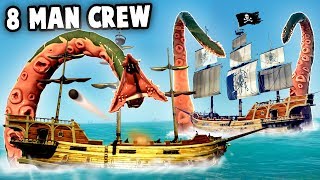 8 MAN CREW vs KRAKEN vs Skeleton Fortress Sea of Thieves or Sea of FRIENDS Best Treasure Loot [upl. by Aohsoj683]