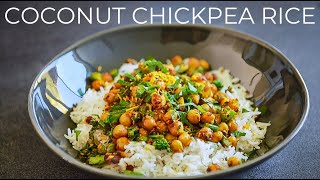 Coconut Chickpea Recipe  Easy Vegetarian dinner idea  Coconut Milk Basmati Rice [upl. by Aihtennek]