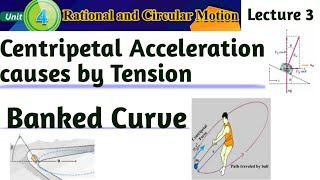 Centripetal Acceleration causes by the Tension with derivation Banked curve and force acting on it [upl. by Ierna]