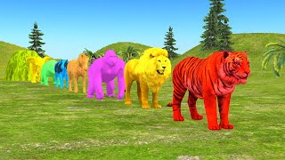 Paint Animals Game With Gorilla Cow Tiger Lion Elephant Fountain Crossing  Animal Game Animation [upl. by Burris]