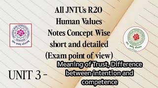 Meaning of trust Difference between intention and Competence  R20 Human values concept wise notes [upl. by Souvaine]