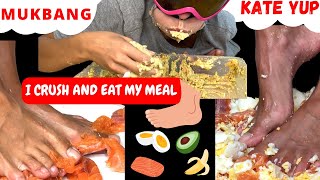 HUGE MUKBANG  SALMON RAW EGGS AVOCADOS BANANA ETC… 🦶 [upl. by Ydnat]