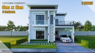 Small House Design  8m x 8m  2 Storey with 3 Bedroom [upl. by Bernadine]