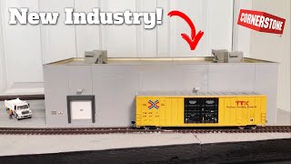 NEW Large IndustryWarehouse by Walthers Cornerstone Added Large HO Train Layout Build  Ep 19 [upl. by Helas]