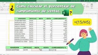 COMO CALCULAR EL PORCENTAJE DE CUMPLIMIENTO DE VENTAS [upl. by Ahsilahs427]